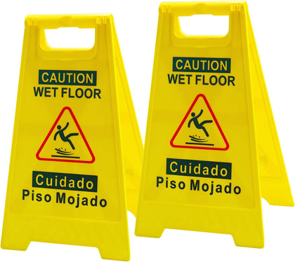 2-Pack Caution Wet-Floor Sign, 17.5" Height, Bright Yellow, Double-Sided Folding A-Frame Design Safety Caution Sign