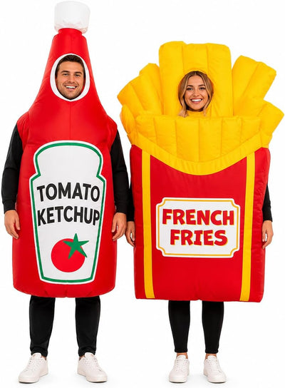 Adult Inflatable Couple Costume, Ketchup and Fries Party Outfits | Adult ketchup and fries inflatable couple costumes
