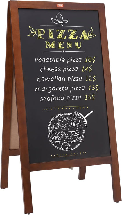 A Frame Chalkboard Sign, Double-Sided Sidewalk Signs, Freestanding Vintage Wooden Chalk Board with Chalks & Magnetic