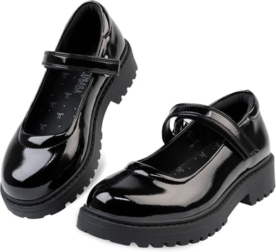 Girls School Shoes, Black Mary Jane Flats with Bow | Round Toe, Non-Slip Sole, School Uniform, Dress Outfits