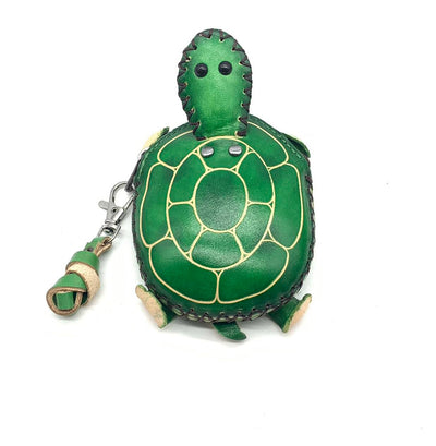 Handmade Vintage Genuine Leather 3D Turtle Animal Coin Purse With Removable Wrist Strap (Green)