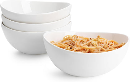 42oz Porcelain Serving Bowls - Set of 4, 8-Inch White Bowls for Salad, Soup, Pasta & More - Microwave, Dishwasher &