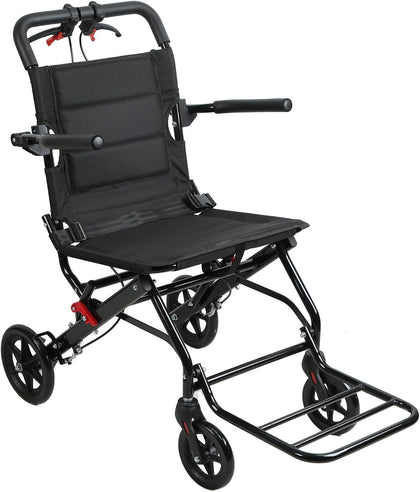 Lightweight Foldable Transport Wheelchair 17.7in Narrow Seat, Portable Travel Manual Mobility Chair for Elderly