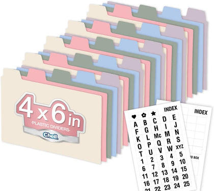 4"x6" Plastic Index Card Dividers, Pastel Colors, 25 Pack | Heavyweight, A-Z, Made of Polypropylene, Alphabetical