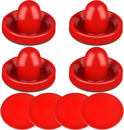 Air Hockey Pushers and Red Air Hockey Pucks, Goal Handles Paddles Replacement Accessories for Game Tables (4 Striker