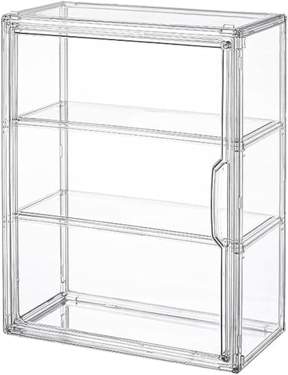 3 Tiers Clear Display Case for Figures, Acrylic Storage Organizers Box with Magnetic Door, Wall-Mounted Dustproof