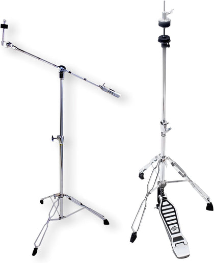 Cymbal Boom Stand & Hi-Hat Pedal Set (Chrome TiltPro X Edition) 2 Pack – Percussion Drum Hardware with Pull Chain