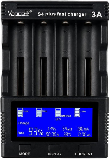 Battery Charger, Universal 4 Bay Charger with LCD Display(Version 3.0) | Intelligent Quick Charger Independent Slot