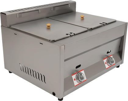 2‑Tank Commercial Gas Deep Fryer with Anti‑Splash Oil Baffle & Lids