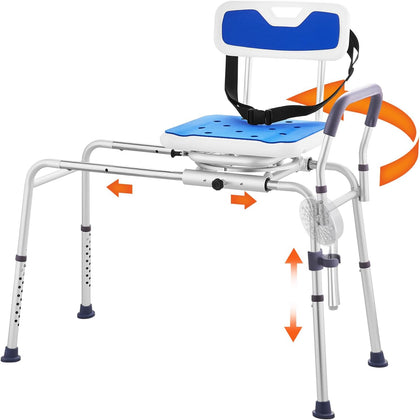 Sliding Tub Transfer Bench with 360 Degree Swivel Seat, Height Adjustable Bathtub Transfer Bench with Armrest &