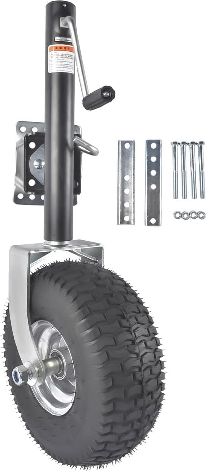 Swivel Trailer Tongue Jack, 2000 lbs Capacity, 13.38in Heavy-Duty Wheel, Bolt-On Swivel Mount, Foldable Trailer Jack