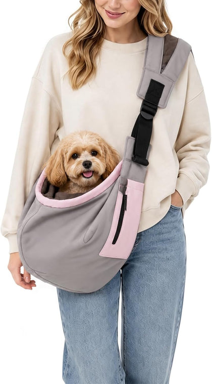 Dog Sling Carrier for Small Dogs 10-16 lbs, Puppy Carrier with Soft Fur Lining, Breathable Adjustable Padded Shoulder