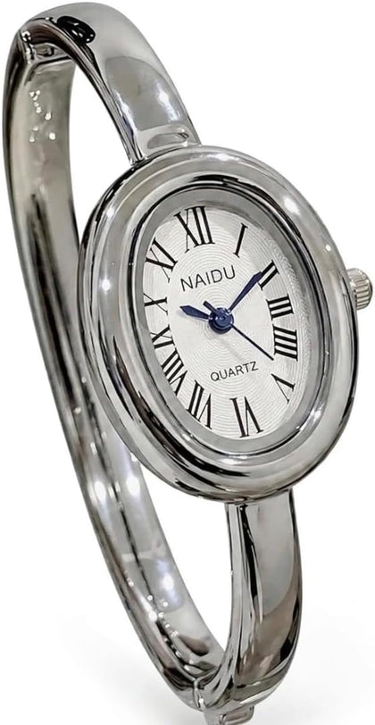 Women's Bangle Bracelet Watch, Oval Dial, Roman Numeral, Elegant Style