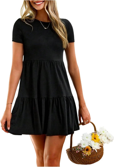 Women's Summer Babydoll T Shirt Dress Short Sleeve Ruffle Dresses