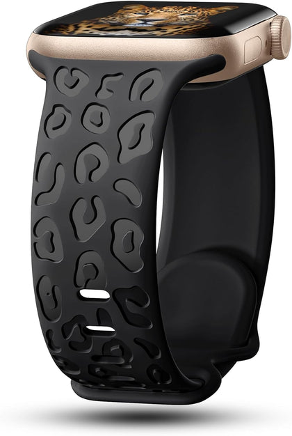 Engraved Bands Compatible with Apple Watch Band 40mm 41mm 38mm 42mm 44mm 45mm 46mm 49mm, Leopard Pattern Soft