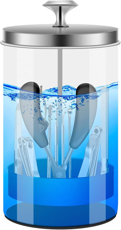 Nail Tool Disinfectant Jar - 21Oz Glass Sterilizer with Removable Strainer Tray