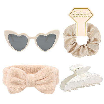 4PCS Bridesmaid Proposal Gifts Satin Hair Scrunchies Heart Sunglasses Spa Headband Acrylic Claw Clips Bachelorette