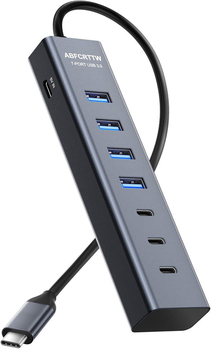 USB C to USB Hub Multiport Adapter, Aluminium 7-Port USB C Hub Multiport Adapter, USB Extenders, USB c Splitter for