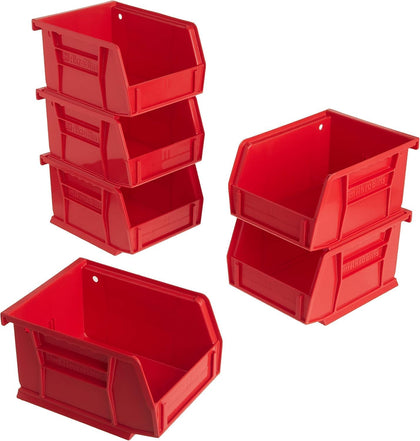 30210 AkroBins Plastic Storage Bins, 5"x4"x3", Red, 6-Pack | Space-Saving Stackable Bins for Garage, Pantry, Craft
