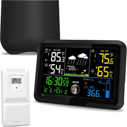 Digital Wireless Rain Gauge Outdoor, Home Weather Station Wireless Indoor Outdoor with Self-Emptying Rain Gauge