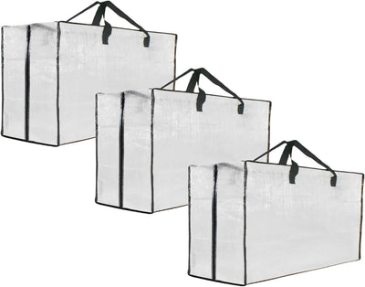 3 Pack Heavy Duty Moving Bags, Extra Large Clear Storage Bags with Zipper and Handles, Moving Boxes & Storage Bins