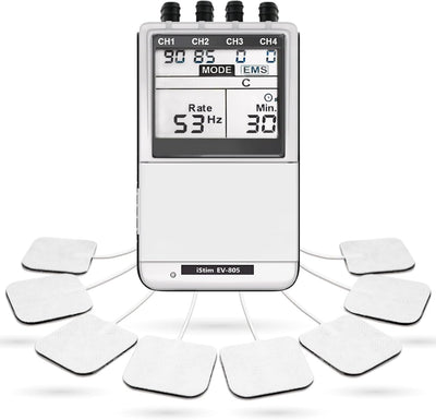 EV-805 TENS EMS 4 Channel Rechargeable Combo Machine Unit - Muscle Stimulator + Back Pain Relief and Management- 24