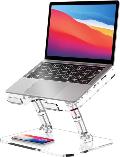 Acrylic Laptop Stand for Desk, Adjustable Ergonomic Laptop Riser, Portable Foldable Computer Stand, Compatible with
