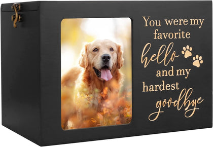 Pet Memorial Urns for Dog or Cat Ashes, Large Wooden Funeral Cremation Urns with Photo Frame, Keepsake Memory Box