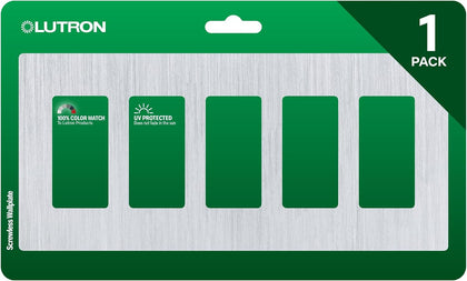 Lutron Claro Light Switch Cover Plate, 5 Gang Wallplate, for Decorator Light Switches, Rocker Light Switch Cover, Outlet Cover, Screwless Switch Plate Cover, Gloss, CW-5-SS, Stainless Steel
