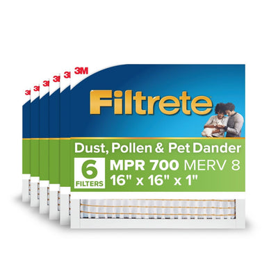 Filtrete 16x16x1 Air Filter, MERV 8, MPR 700, 6 HVAC Filters