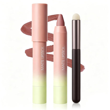 2-in-1 Matte Lip Crayon Nude Lipstick & Liner with Lip Brush, #01