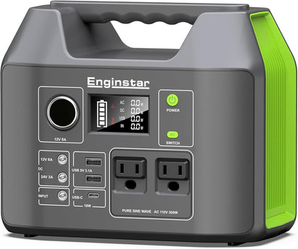 Solar Generator, 300W Portable Power Station, 296Wh Lithium Battery Backup w/Two 110V Pure Sine Wave AC Outlet for