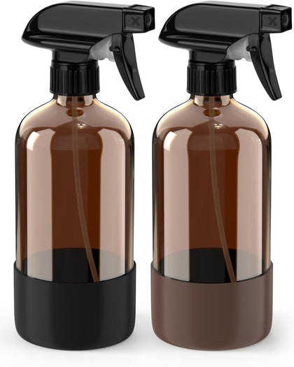 Glass Spray Bottle with Silicone Sleeve Protection, Amber Glass Spray Bottle Set for Window Cleaner Aromatherapy