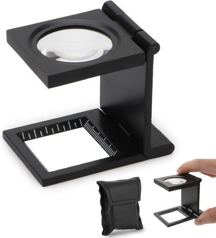 10X 28MM Pocket Magnifier Small Folding Jewelers Loupe | Three-folding Magnifying Glass with storage bag, mini