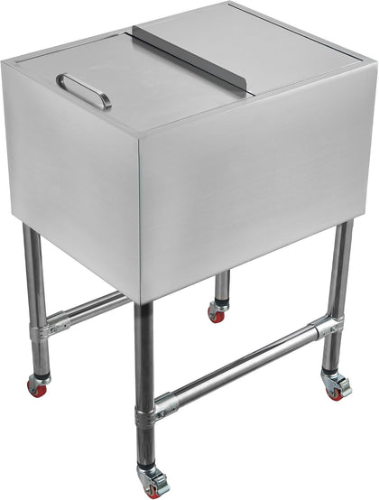 Commercial Ice Bin with Sliding Lid, Stainless Steel Underbar Ice Chest, 61L Large Capacity Ice Storage with Drain