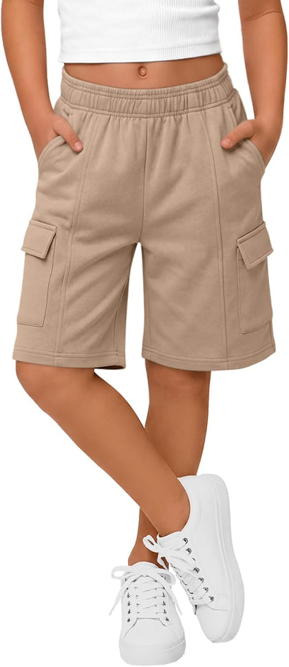 Girls Cargo Shorts | Wide Leg, Knee Length, Baggy, Bermuda, Uniform Shorts