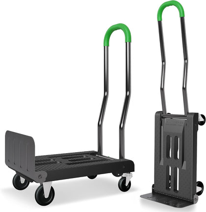 2-in-1 Convertible Hand Truck Dolly, 330LBS Capacity, 4-Wheel & 2-Wheel Modes, One-Button Switch, Foldable