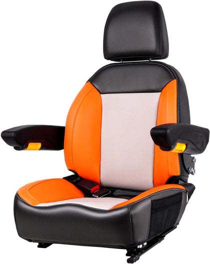 Universal Orange Ergonomic Tractor Seat with Adjustable Backrest, Armrests & Safety Belt And Micro Switch–