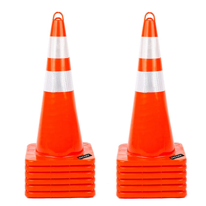Traffic Safety Cones 28 Inch 12 Pack Orange Heavy Duty | Top ring for easy carry & storage, reflective collars, tough