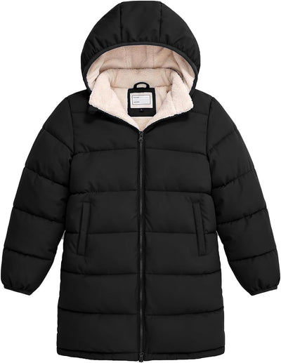 Boys Winter Coat Sherpa Lined Puffer Jacket For Kids Ages 6-15 | Long hooded design, windproof & water repellent