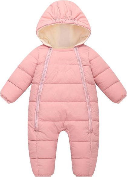 Newborn Baby Girls Boys Snowsuit Toddler Winter Coat Warm Hooded Infant Double Zipper Romper One Piece Puffer Coat