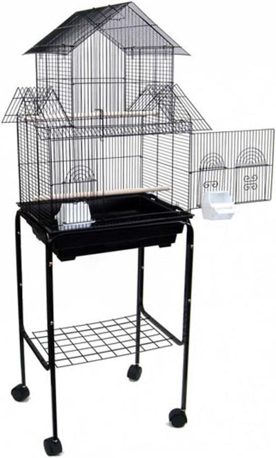 5844 3/8" Bar Spacing Pagoda Bird Cage with Stand, 18" x 14"/Small, Black