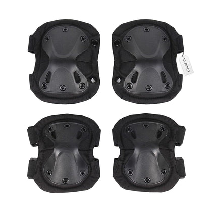 Pack of 4 Tactical Knee & Elbow Protective Pads Guard Black Knee and Elbow Pads Adjustable Shoulder Straps Gel Knee