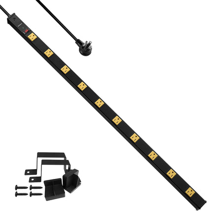 10 Outlet Long Power Strip, 1000 Joules Surge Protector | 6FT Cord, Industrial Heavy Duty, Flat Plug, 15A Breaker