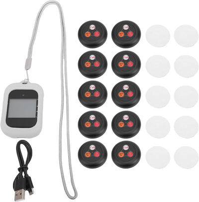 Wireless Calling System with 10 Call Buttons and 1 Receiver, 433.92MHz Caregiver Pager for Restaurant, Clinic