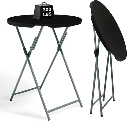 32" Round Folding Cocktail Table - HDPE Matrial Top with Steel Frame, Stable & Easy to Clean - High Top Table for