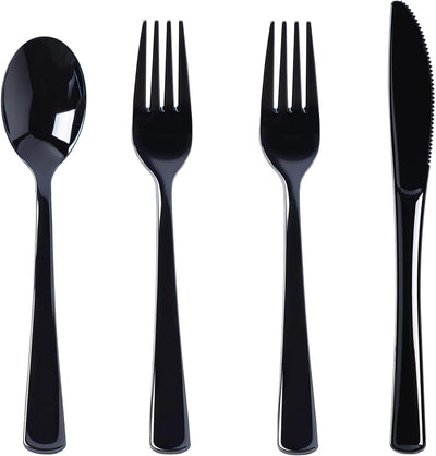 100 Count Black Plastic Silverware Set, Heavy Duty Disposable Cutlery