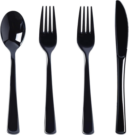 100 Count Black Plastic Silverware Set, Heavy Duty Disposable Cutlery