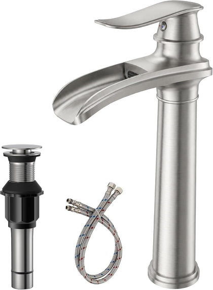 Vessel Sink Faucet Brushed Nickel Tall Waterfall Bathroom Faucet