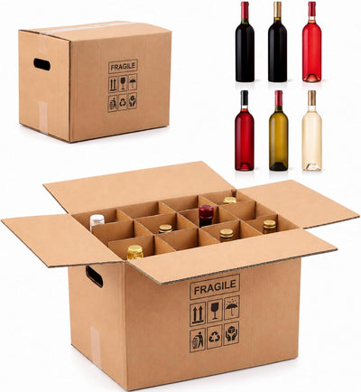 5 Sets Wine Boxes for Moving Kits 16 x 12 x 12 Inch 12 Bottle